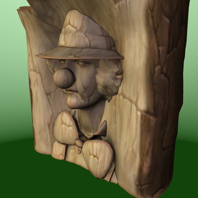 web AR XR+ Clown wooden sculpture